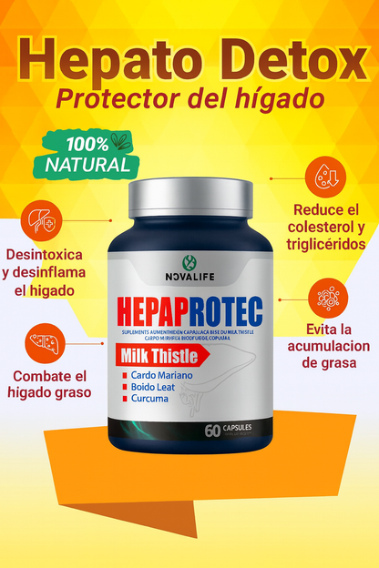 HEPAPROTEC – Milk Thistle | Fórmula Natural Premium con Cardo Mariano, Boldo y Cúrcuma | 60 Cápsulas