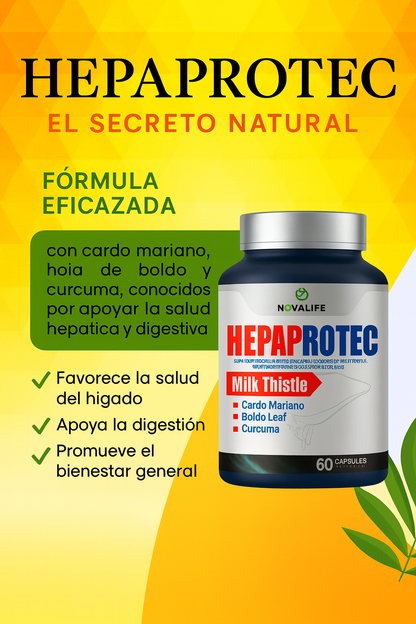 HEPAPROTEC – Milk Thistle | Fórmula Natural Premium con Cardo Mariano, Boldo y Cúrcuma | 60 Cápsulas